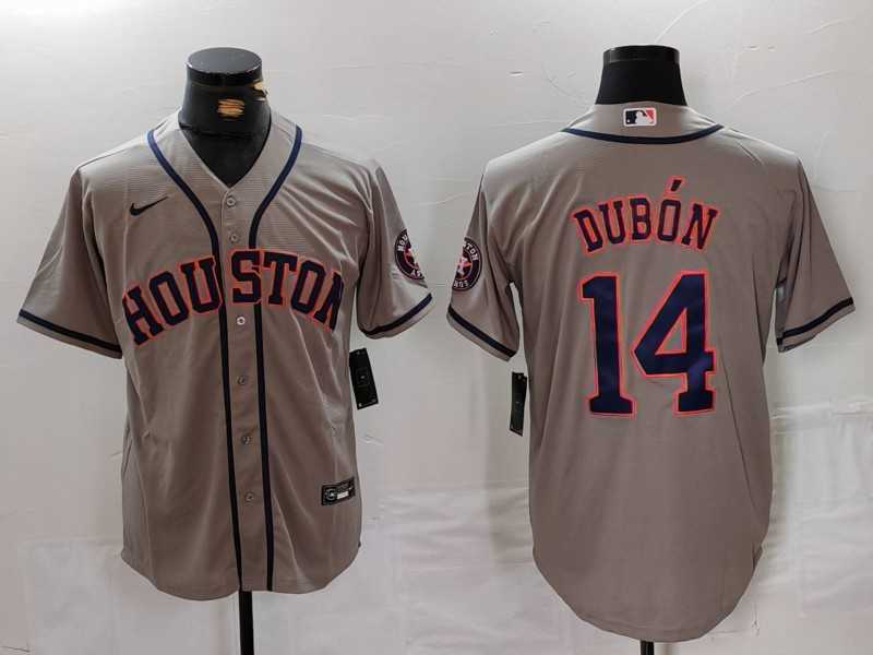 Mens Houston Astros #14 Mauricio Dubon Grey With Patch Cool Base Stitched Baseball Jersey